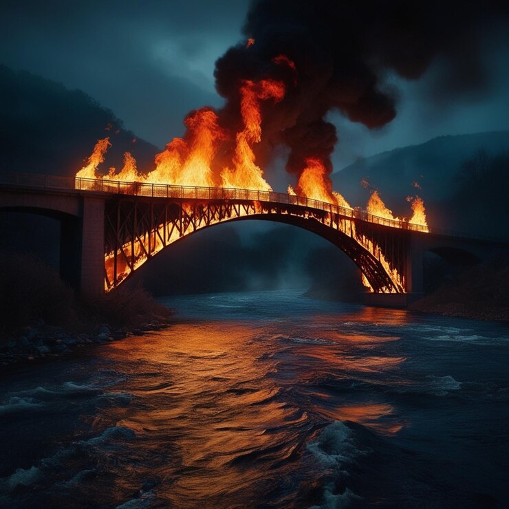 Un puente que tiene un puente que dice fuego en él