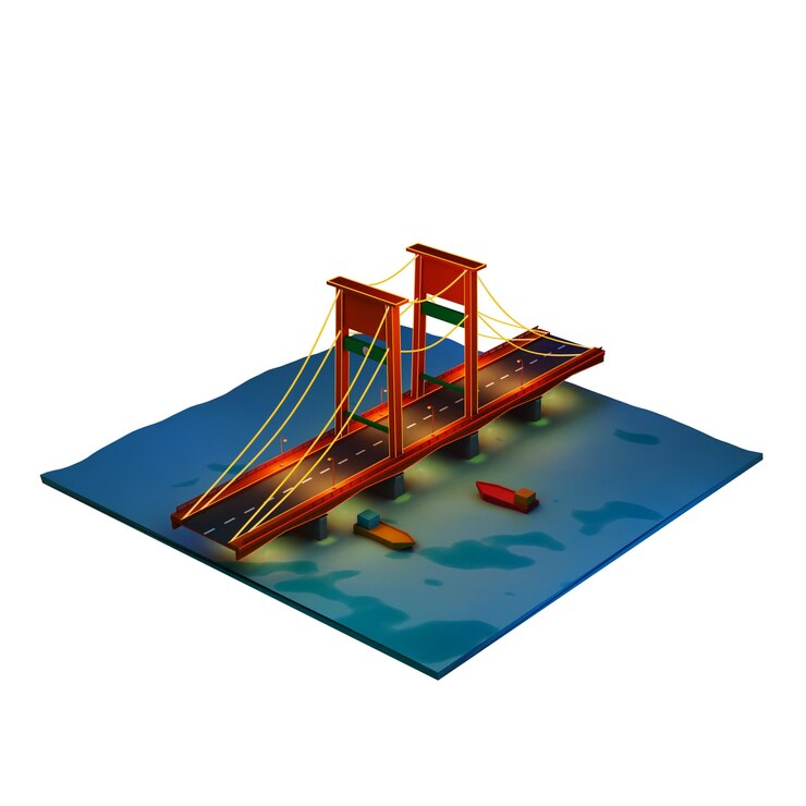 Puente rojo ampera con barcos debajo