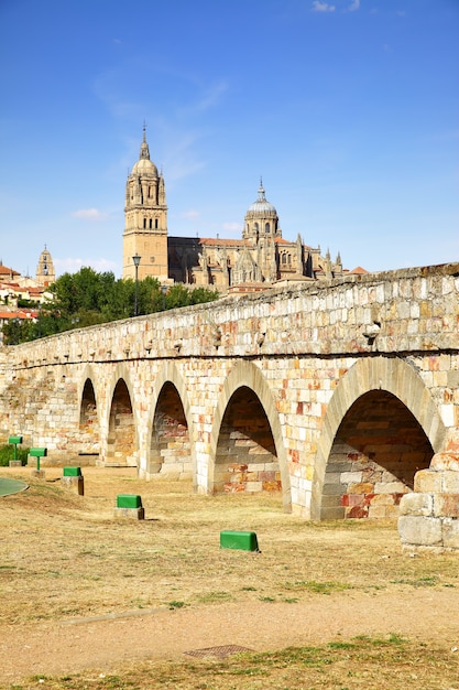 Puente Romano y Catedrales de Salamanca, España. Imagen filtrada de estilo retro