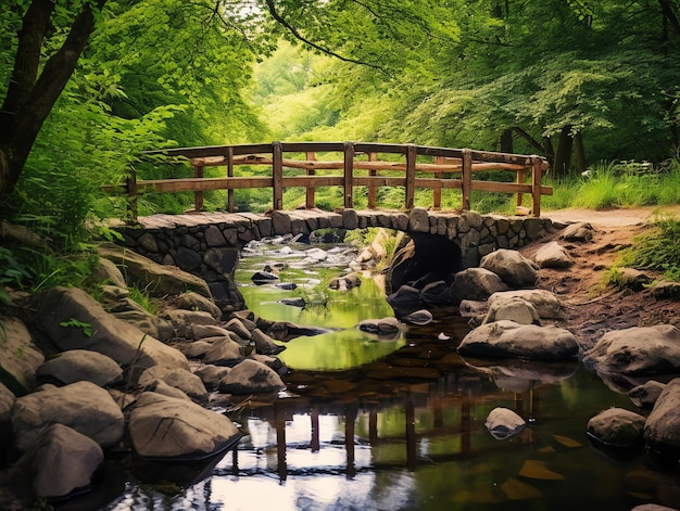 Un puente sobre un arroyo en un bosque