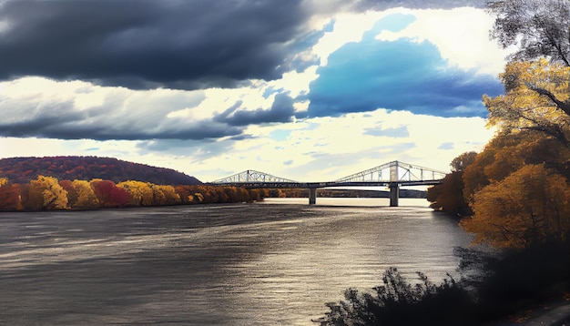 Un puente sobre el río Hudson con un cielo nublado al fondo.