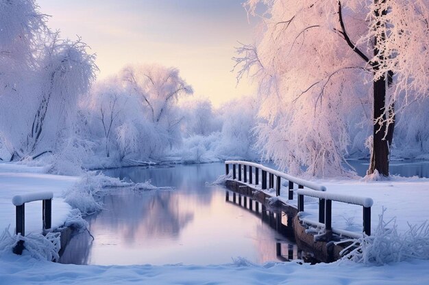 Un puente sobre un río con nieve