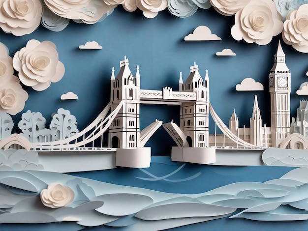 Puente de la torre de la ciudad en estilo de arte de papel