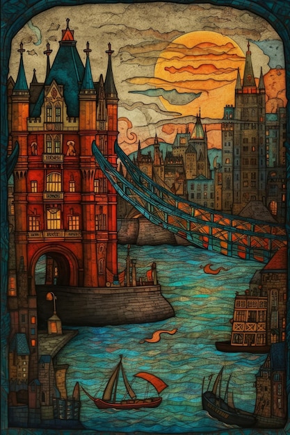 Puente de la torre en Londres Obra de arte pintura IA generativa