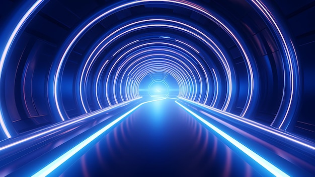 puente de túnel de fibra óptica futurista con una carretera con iluminación de neón IA generativa