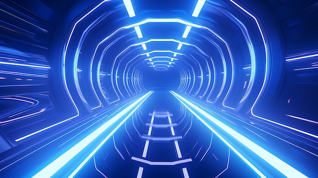 puente de túnel de fibra óptica futurista con una carretera con iluminación de neón IA generativa