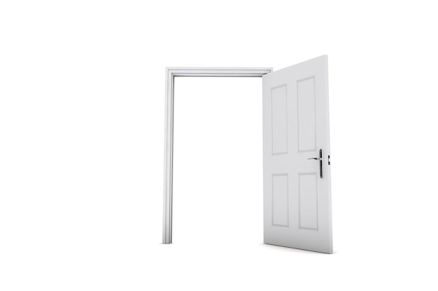 Puerta abierta isolaed sobre un fondo blanco 3D Rendering