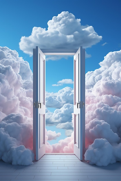 Una puerta abierta con nubes