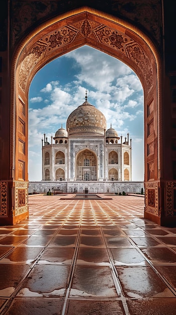 Foto una puerta abierta con el taj mahal