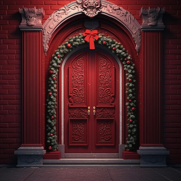 la puerta adornada de Navidad