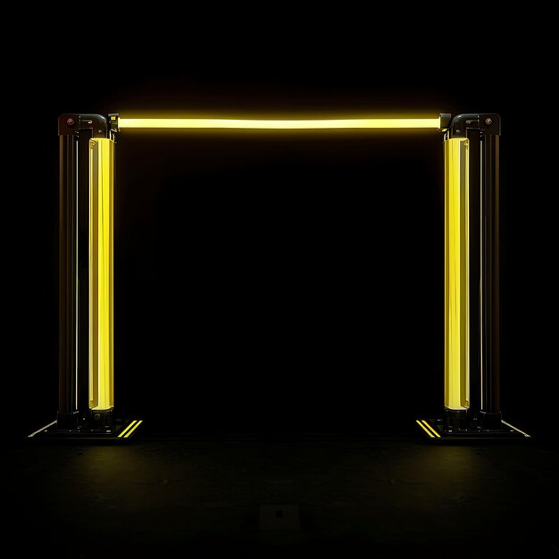 Foto puerta aérea con iluminación de neón amarillo y sensores infrarrojos objeto brillante diseño artístico de neón y2k