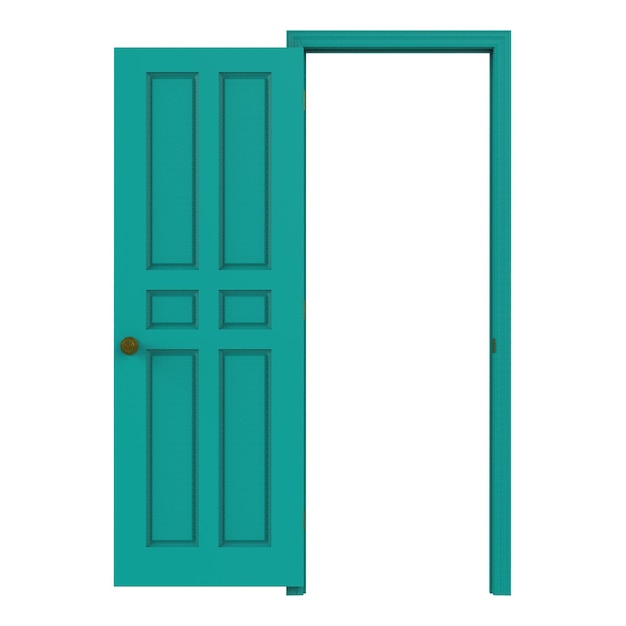 Puerta aislada abierta cerrada representación de ilustración 3d