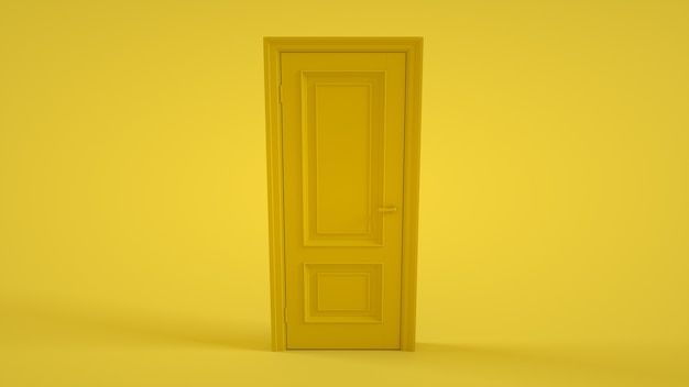 Puerta en amarillo. Representación 3D.