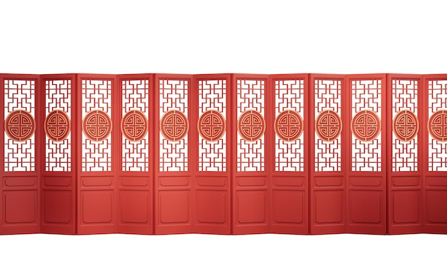 Puerta antigua china roja renderizado en 3D dibujo digital