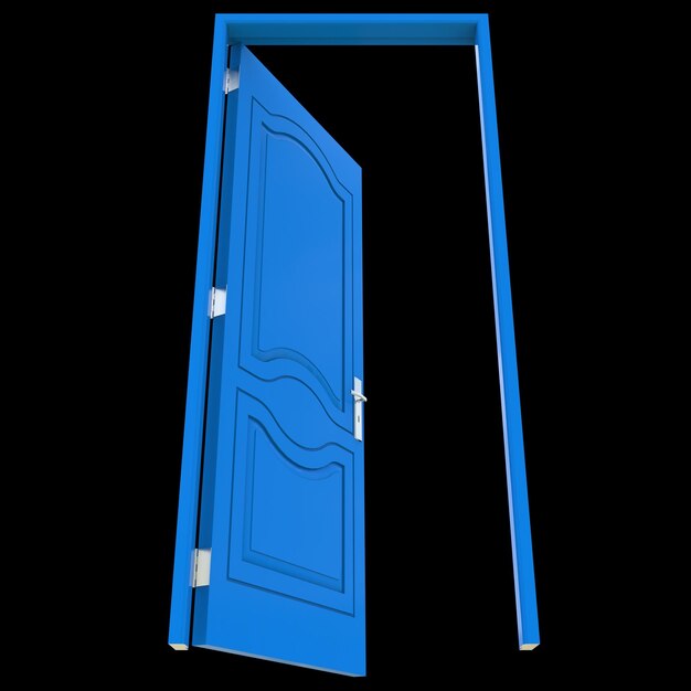 Puerta azul Un camino descubierto mostrado contra un telón de fondo de blanco puro