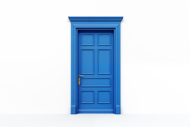 La puerta azul contra una pared blanca