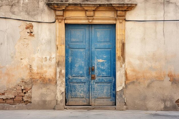 una puerta azul con la palabra "e" escrita.