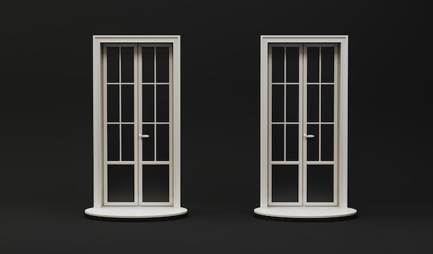 Puerta blanca en una habitación oscura con fondo negro de podio abstracto