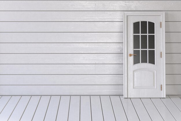 Puerta blanca sobre un fondo de madera blanca