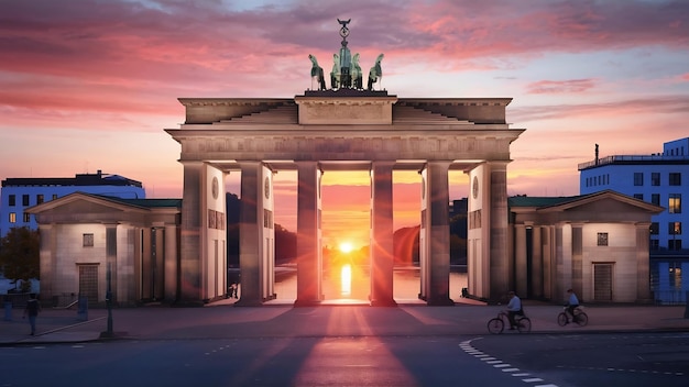 Foto puerta de brandeburgo en berlín, alemania al atardecer