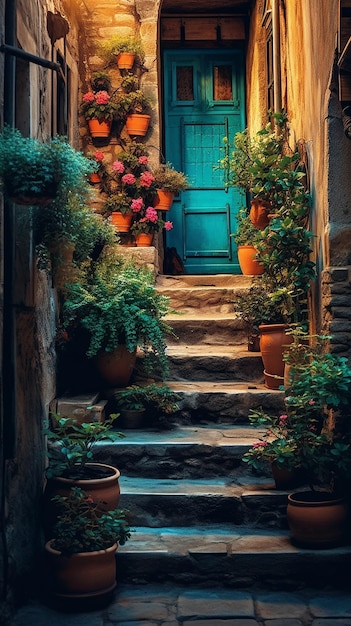 Una puerta en un callejón estrecho