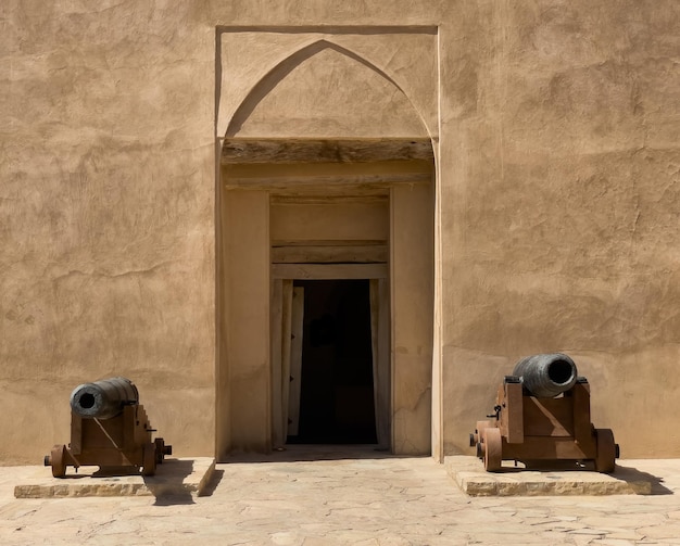 la puerta del castillo de Jabreen, ciudad de Bahla en Omán