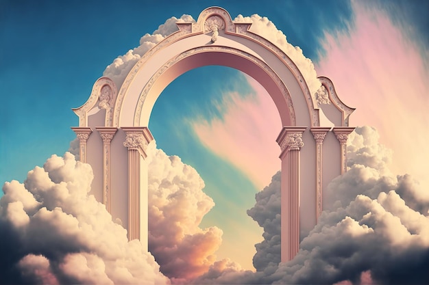 Puerta del cielo al fin de la vida del cielo Escalera al cielo Trasfondo religioso Ilustración generativa de IA