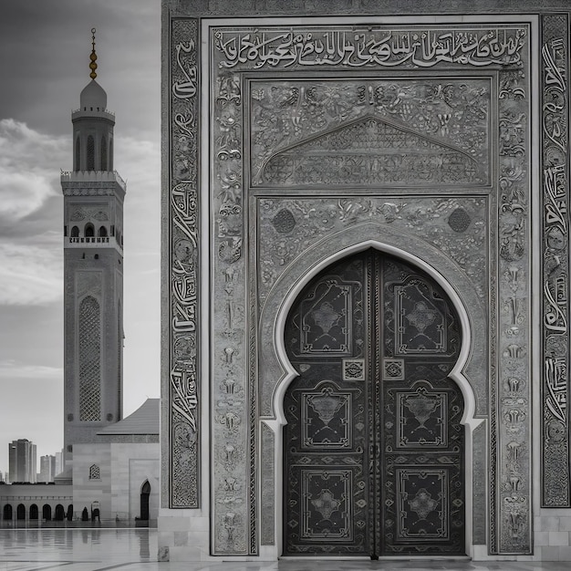 Foto la puerta decorada de la mezquita de hassan ii en casablanca, marruecos