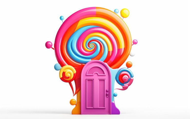 Foto puerta diseñada en 3d de color sobre fondo blanco