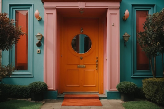 La puerta de entrada de la casa y un pequeño pasillo con otras puertas.