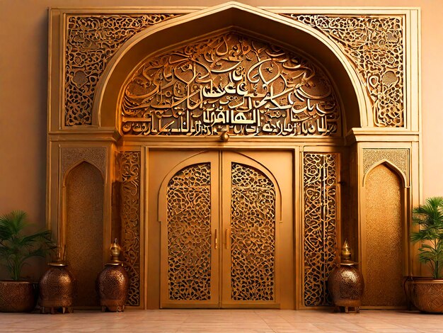 puerta de entrada ornamento islámico textura de oro para el fondo ramadán descarga de imagen 3d