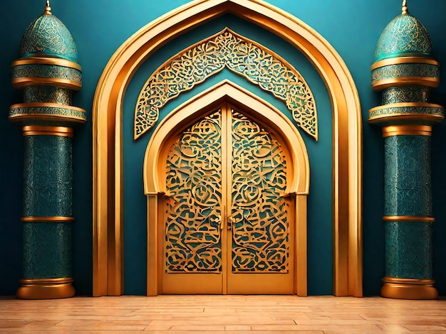 puerta de entrada ornamento islámico textura de oro para el fondo ramadán descarga de imagen 3d