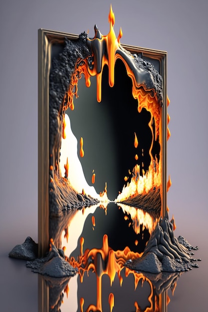 La puerta del espejo a otro tiempo se desintegra en el fondo de la fantasía surrealista