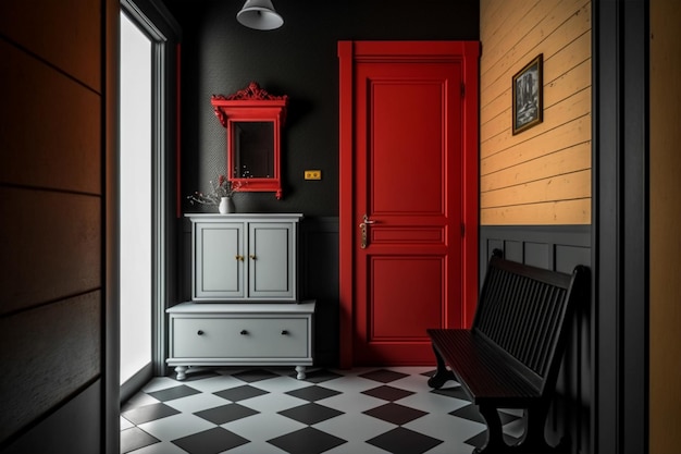 Foto puerta en frente de una casa entrada interior de la casa con un espacio de copia de puerta roja