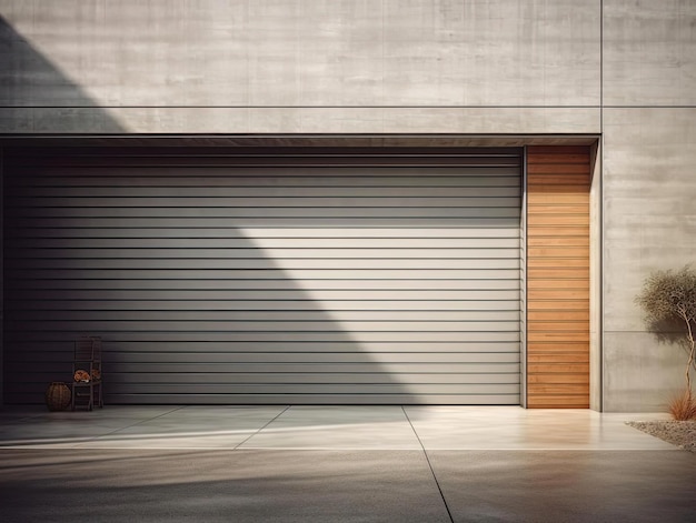 puerta de garaje de aluminio cerca de una pared de hormigón al estilo de suave