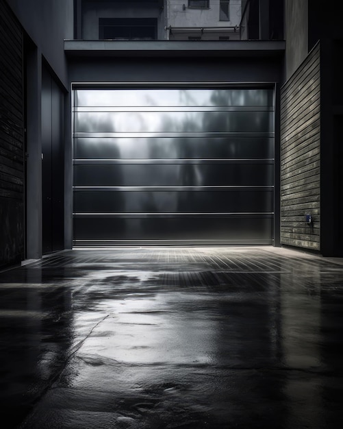 Una puerta de garaje de metal elegante y moderna