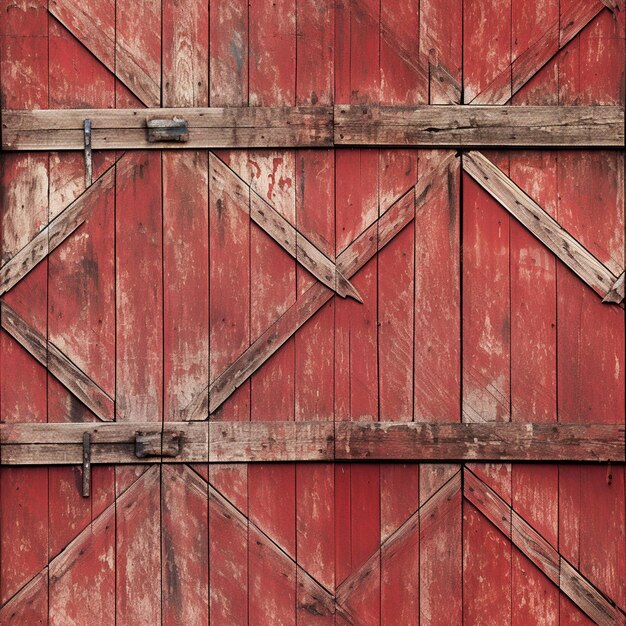 Foto puerta de granero roja arafed con pestillo de metal y marco de madera ai generativo