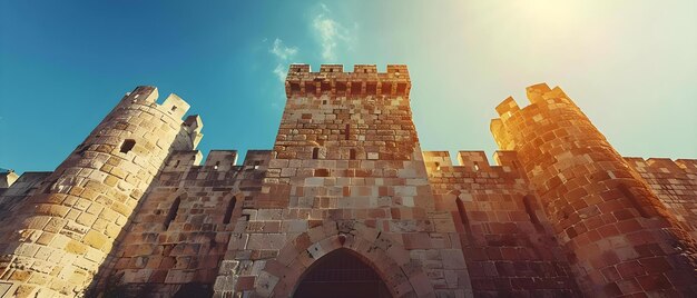 Foto puerta de jaffa iluminada por el sol jerusalem39s entrada atemporal concepto monumentos históricos belleza arquitectónica entradas atemporales de la ciudad