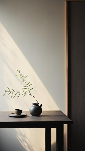 Puerta japonesa minimalista en la mesa de cáñamo naturaleza muerta caprichosa y sutil