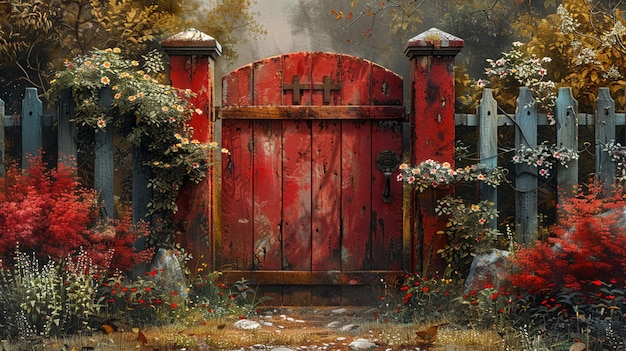 Foto la puerta del jardín secreto parcialmente abierta invita a la exploración.