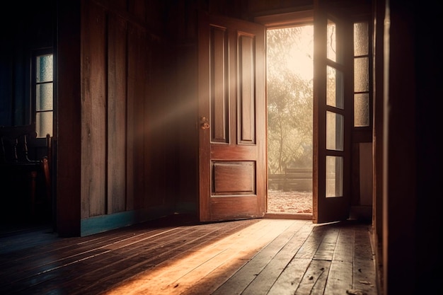 Puerta de madera en la casa IA generativa