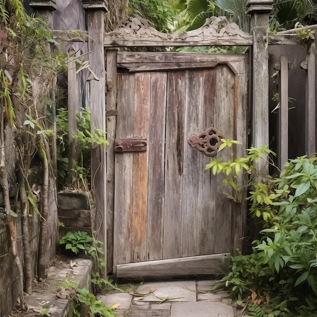 Puerta de madera de época desgastada por el tiempo