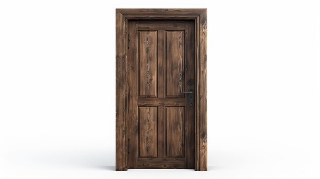 Una puerta de madera oscura moderna aislada sobre un fondo blanco para una casa