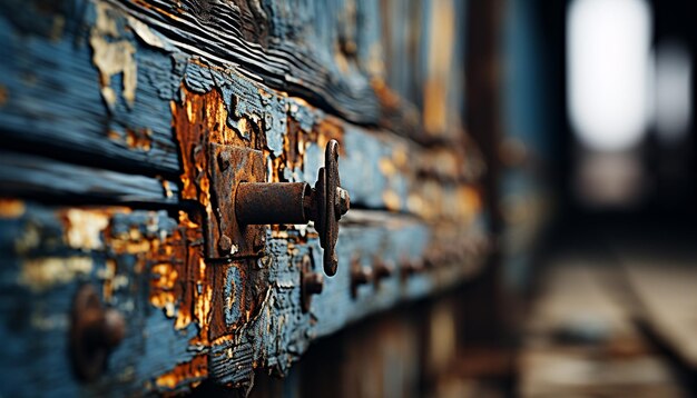 Foto puerta de metal oxidada cerradura anticuada madera sucia entrada desgastada generada por inteligencia artificial
