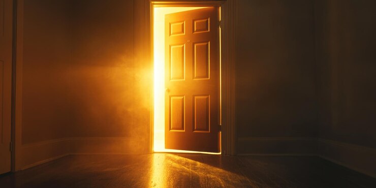Una puerta misteriosa en una habitación vacía