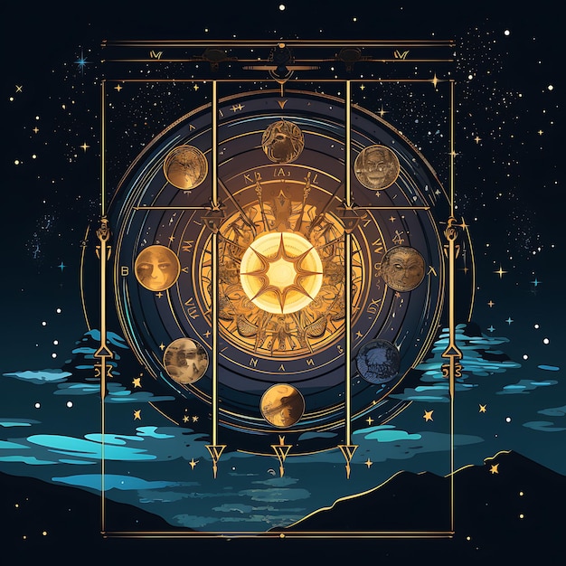 Foto puerta multipanel con zodiacos y constelaciones ideas de concepto de arte oscuro profundo sobre fondo blanco