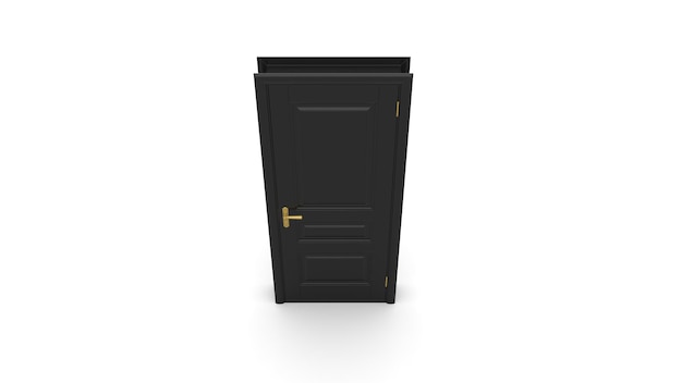 Puerta negra Ilustración creativa de entrada de puerta cerrada abierta puerta realista aislada en el fondo 3d