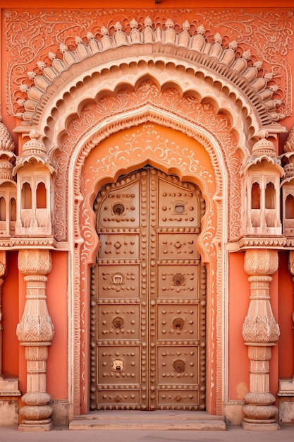 Foto puerta ornamental en el viejo palacio india generativo ai