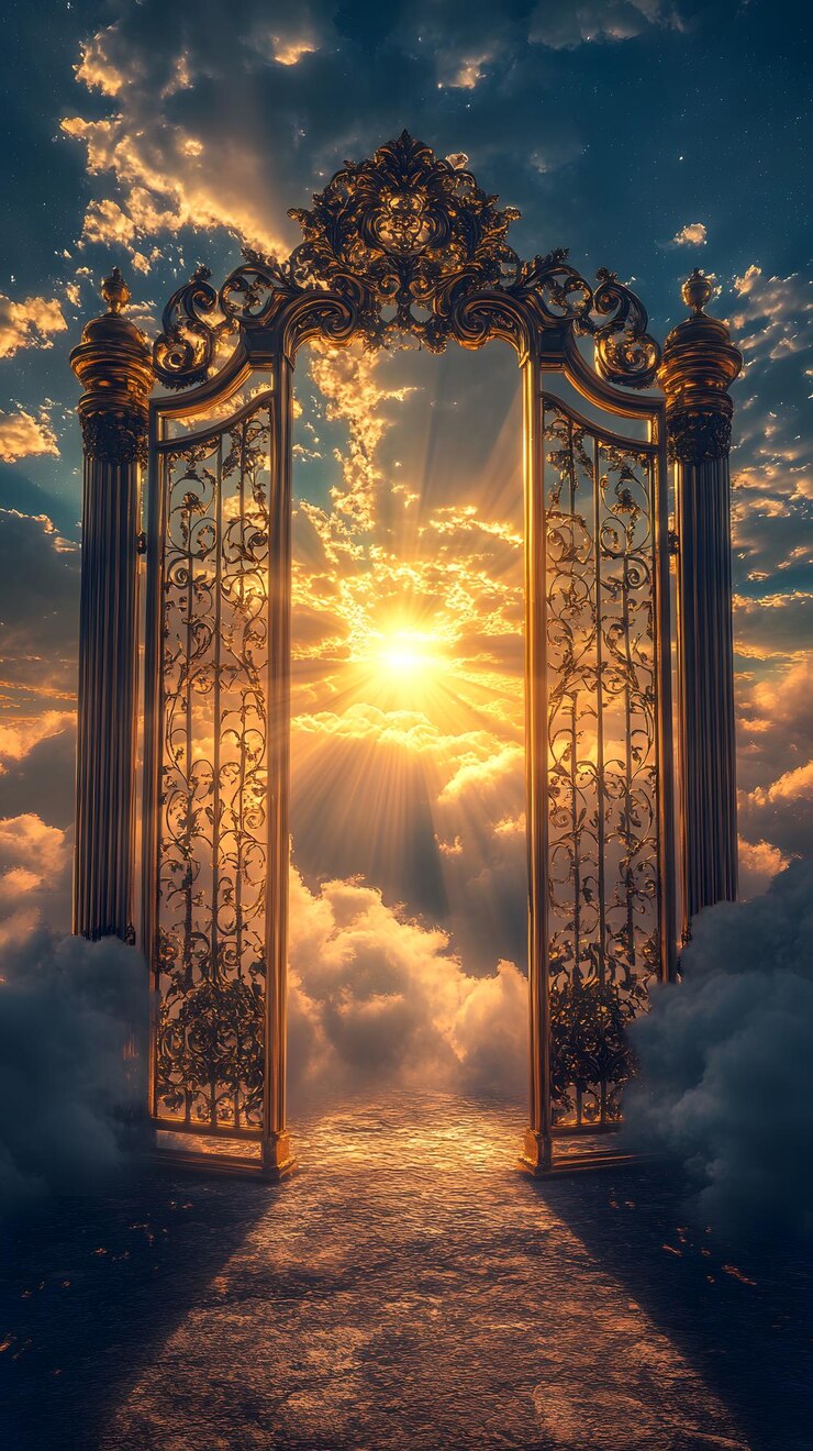 La Puerta de Oro se abre a las nubes celestiales y la puesta del sol