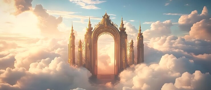 La Puerta de Oro entre las nubes celestiales Un arco celestial